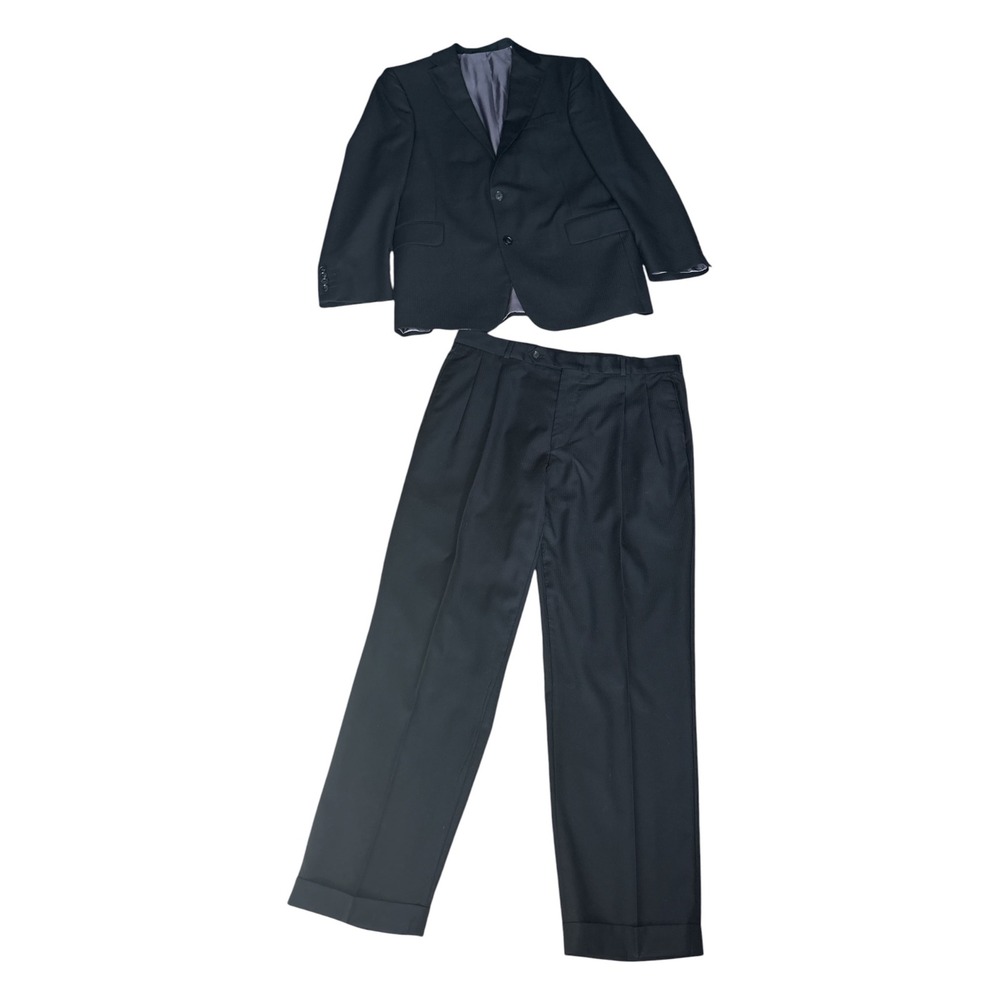 Kenneth Roberts Platinum Collection Black Pinstripe Suit,42R, 36 x 30, 100% Wool
